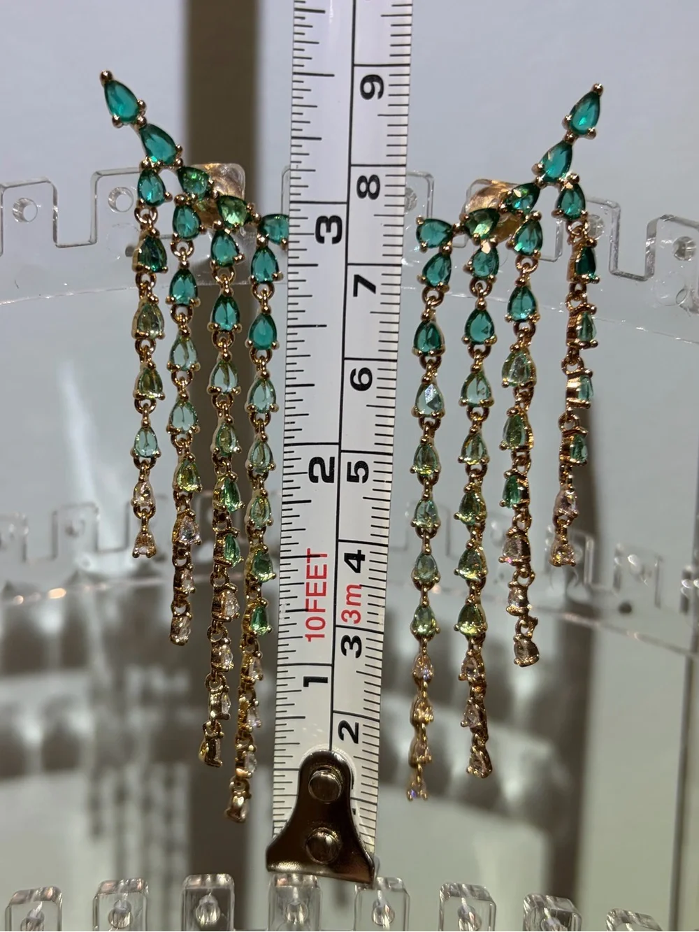 NWOT Green & Blue Crystal Teardrop Cascade Chandelier Pierced Earrings
